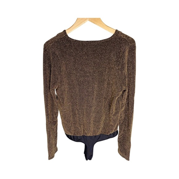 Steve Madden Metallic Knit Long Sleeve Gold Bodysuit NWT Size L - Picture 5 of 13